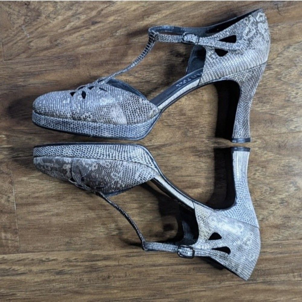 Stuart Weitzman Brown Snakeskin Retro Platform He… - image 4